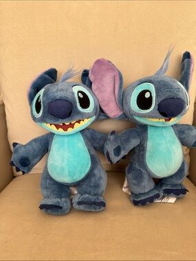 Disney Blue Stitch Plush Pair with Teal Bellies and Purple Ear Accents
